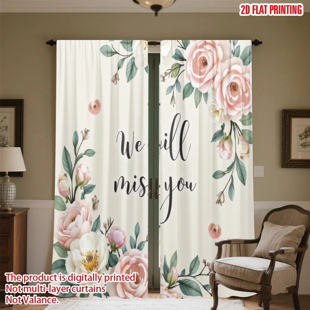 

2D flat printing 2pcs Curtain Farewell Floral Wreath(2) Digital Printed Polyester Drapes Party Decorations Perfect for Yard &