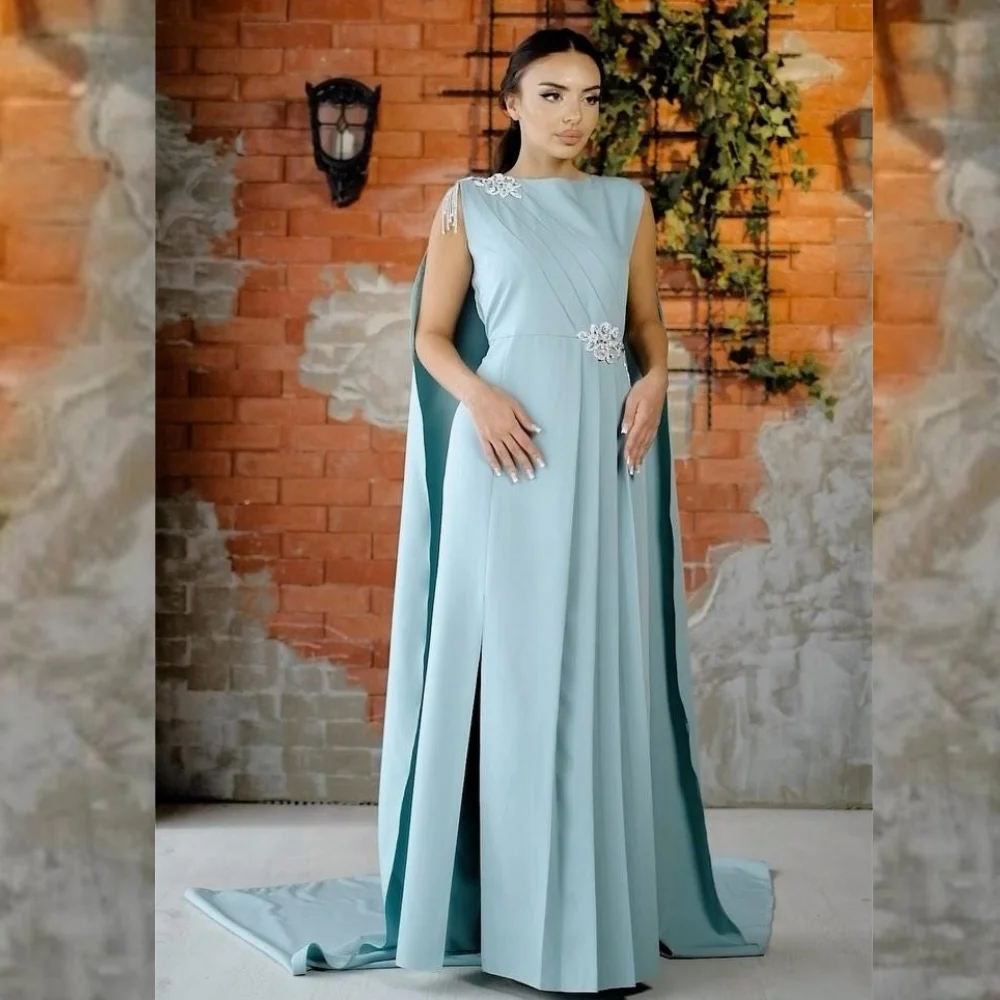 

Jiayigong Evening Jersey Sequined Beading Ruched Beach A-line High Collar Bespoke Occasion Gown Long Dresses