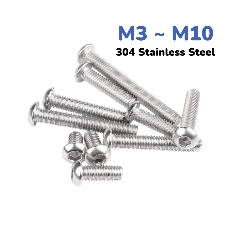 304 Stainless Steel M3 ~ M10 Hex Hexagon Socket Head Button Allen Bolt Screw 500-hour salt spray passivation Length 8 ~ 50mm
