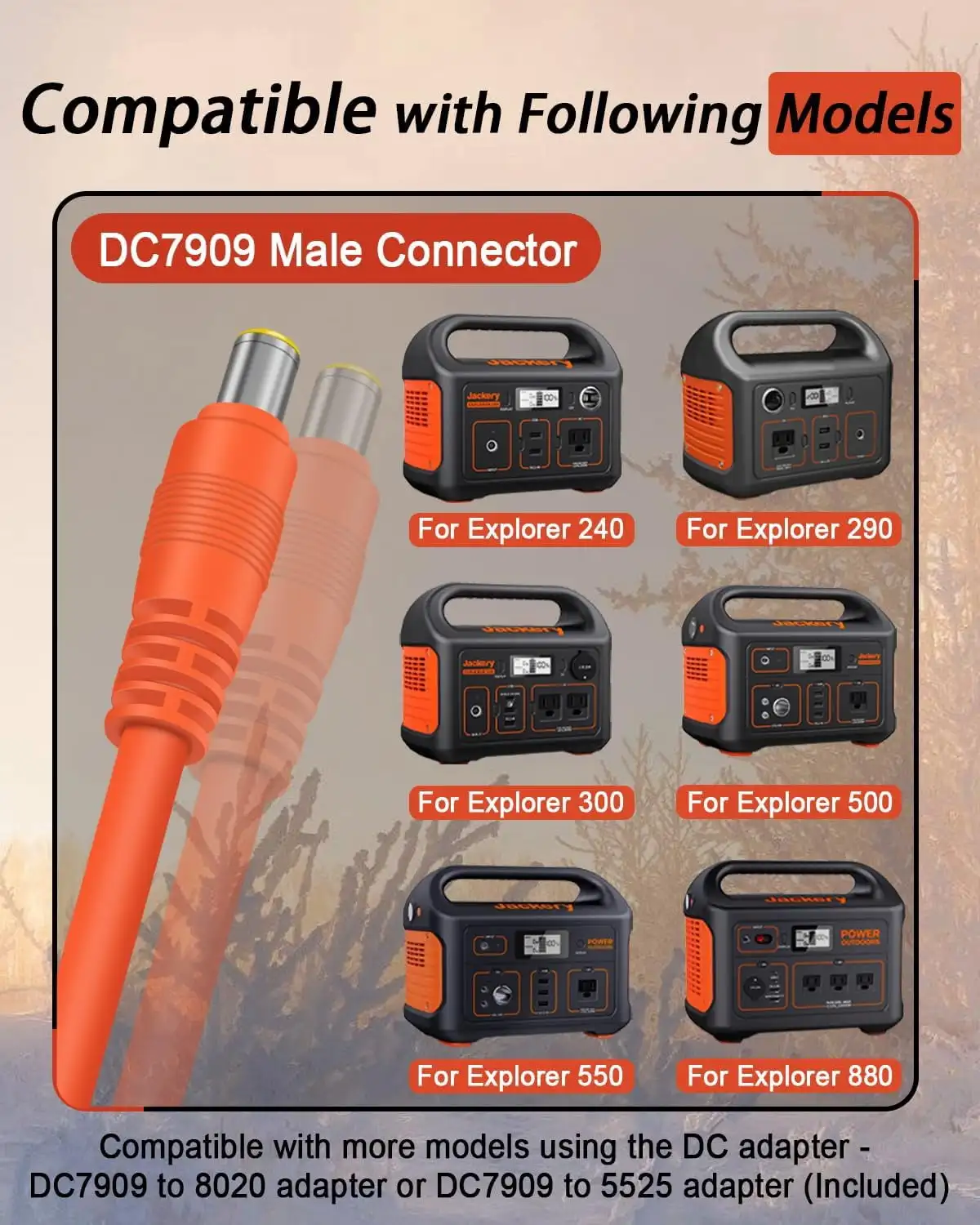 CoolStuff 14AWG 6.6FT/2M Car Charging Cable for Jackery Portable Power Station,Cigarette Lighter DC Adapter Cord with 2x DC 7909 Adapters,Compatible with Jackery Explorer 3000/2000/1500/1000/550/300