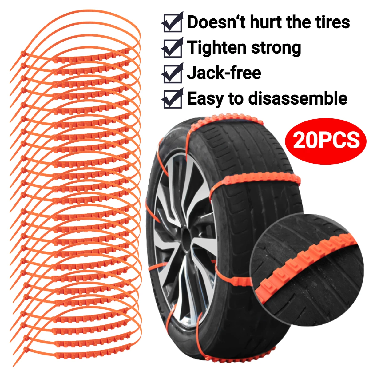 

20/10PC Anti Skid Snow Chains Car Winter Tire Wheels Chains Winter Outdoor Snow Emergency Tire Anti-Skid Chains Auto Accessories