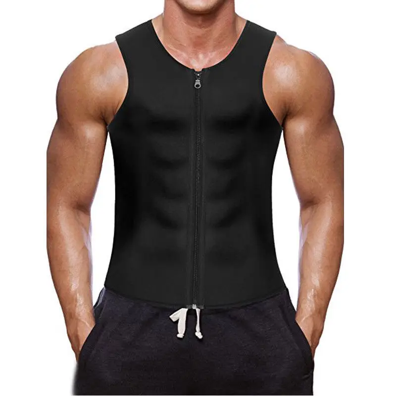 1 Piece Men\'s Compression Sweat Sauna Waist Trainer, Athletic Mid Stretch Zip Up Vest Body Shaper For Workout Fitness Gym