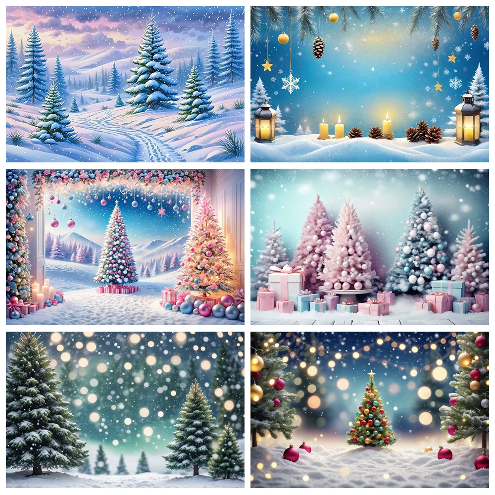 

MOON.QG Christmas Trees Backdrops For Photography Winter Pine Forest Glitter Photography Backgrounds Photozone Party Decorations