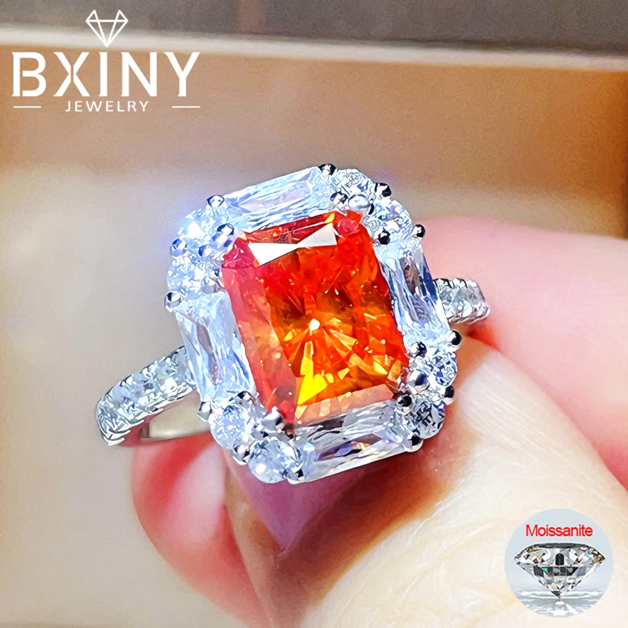 

BXINY 3CT Orange Moissanite Rings 100% S925 Silver Colorful Radiant Cut Diamond for Women Men Wedding Band Jewelry GRA Certified