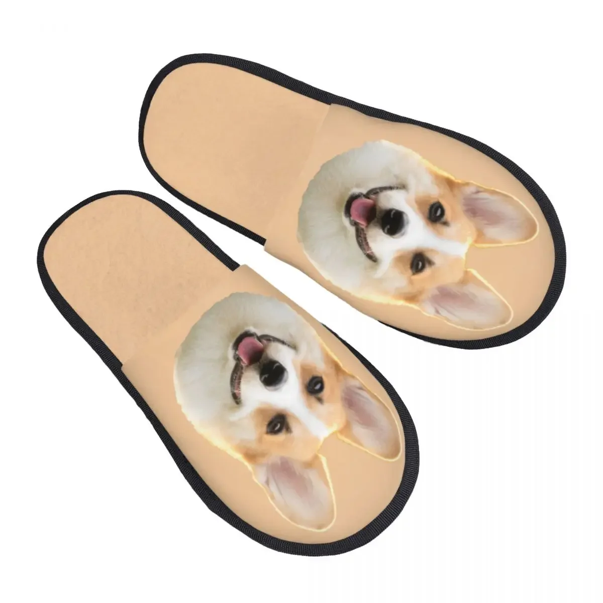 Home Slippers Indoor Bedroom Slipper Cute Corgi Dog Face Flip Flops Autumn Winter Furry Plush Shoes