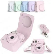 Para instax mini 12 caso da câmera de couro do plutônio macio caso protetor trave saco para fujifilm filme câmera saco com alça ombro