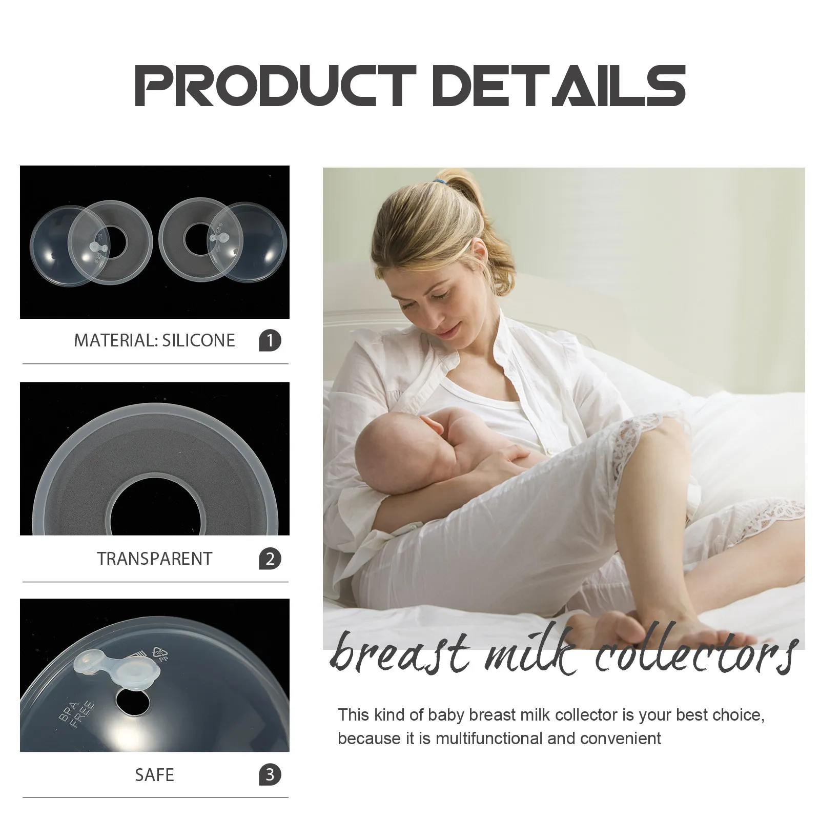 

2Pcs Reusable Silicone Breast Milk Collectors Portable Anti-Leak Milk Catchers for Lactating Mothers Gift Breast Shells