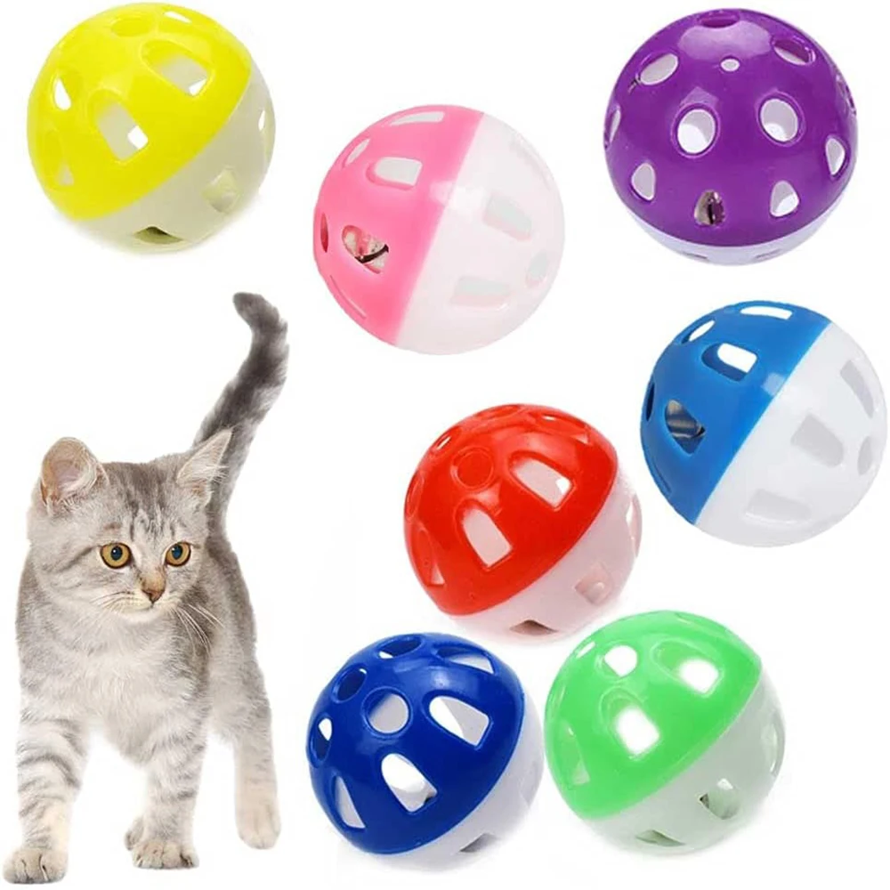 Bolas de plástico con cascabel para gatos, juguete de 20 piezas para mascotas, con sonajero, Color aleatorio, a granel