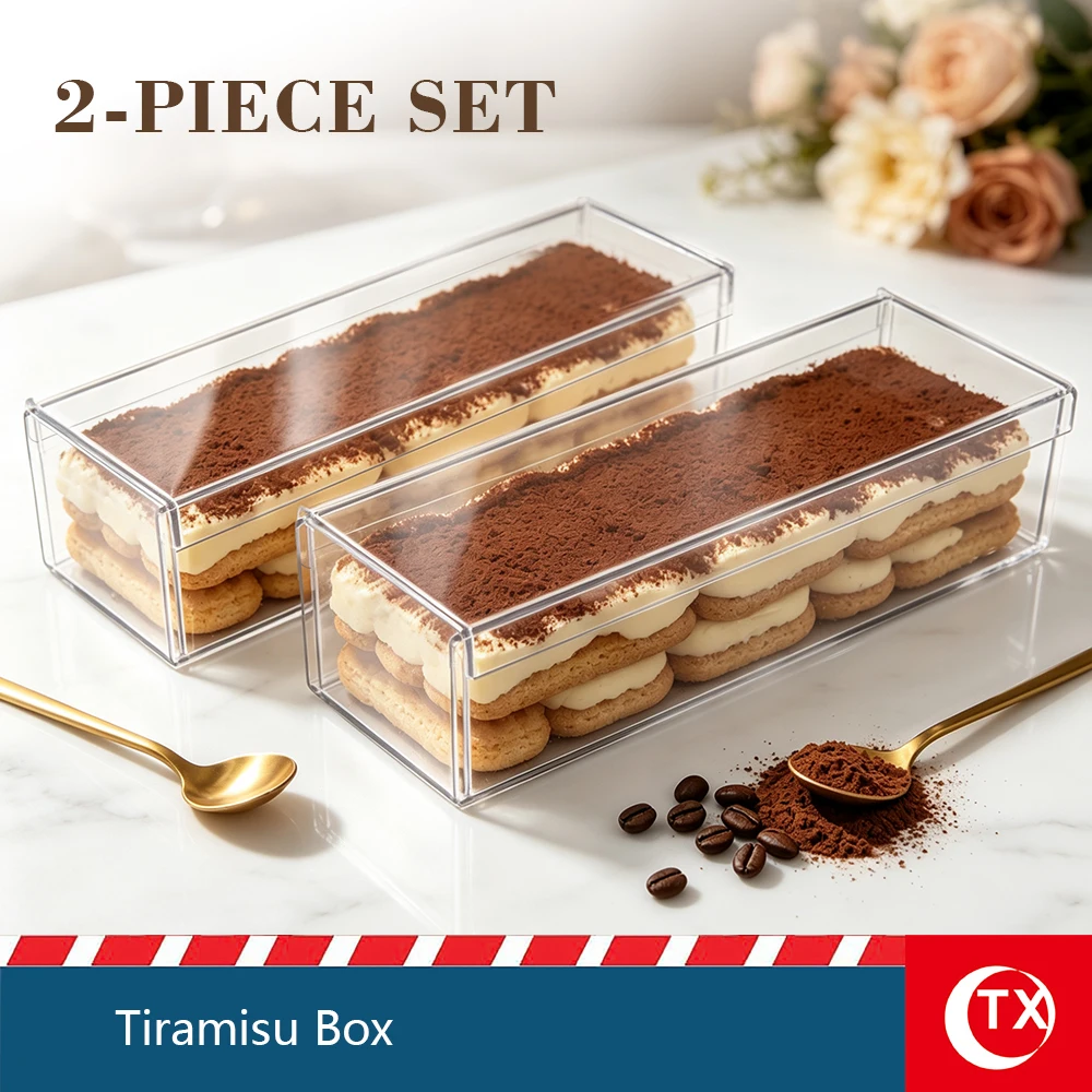 2-Pack Clear Acrylic Tiramisu Mold with Removable Base, Reusable Rectangular Dessert Cake Mold for Tiramisu, Layer Cake, Mousse,