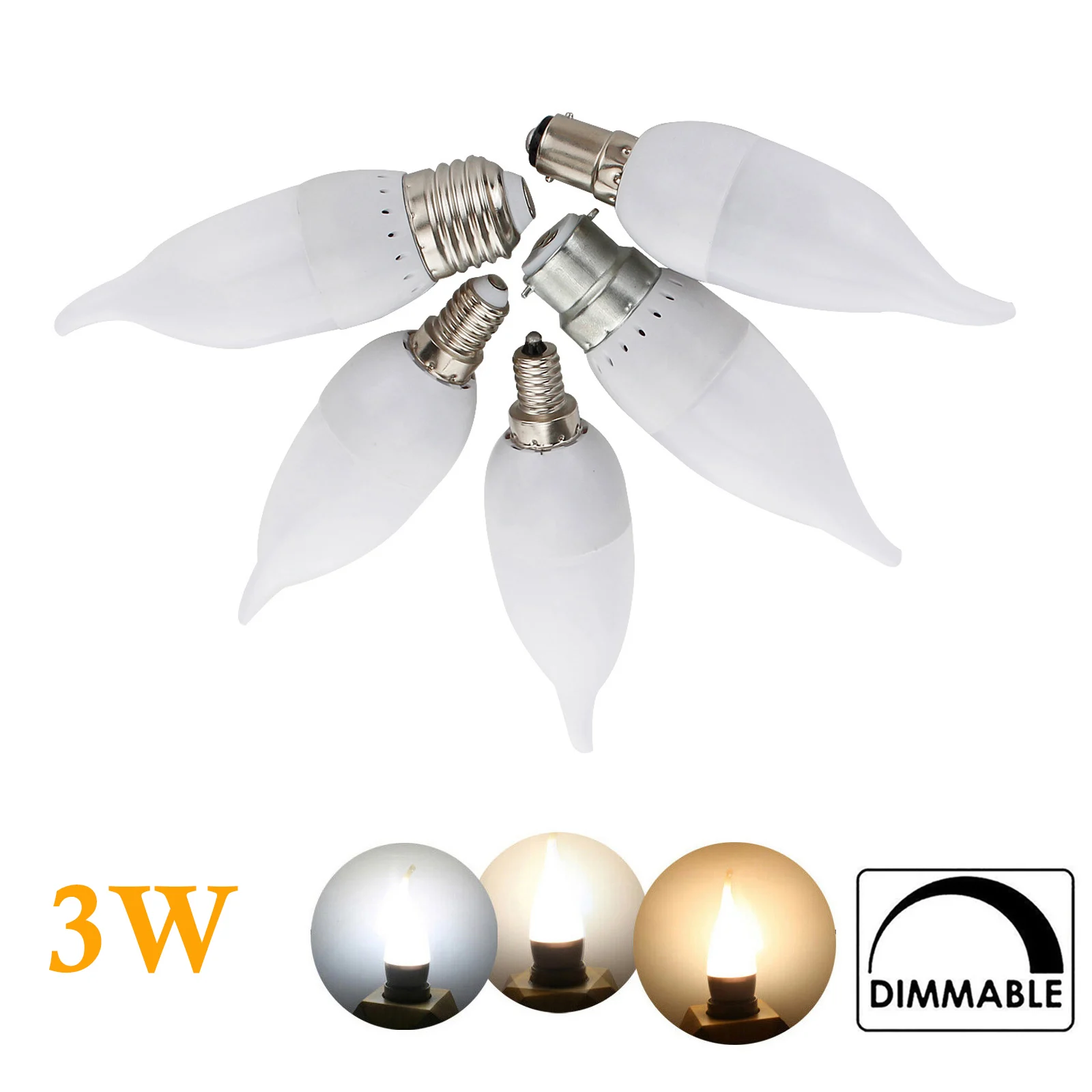 3W LED Flame Bulb E12 E14 B22 E26 E27 3000K/4500K/6500K White Lamps AC220V for Home Living Room Replace 30W Halogen Lamp