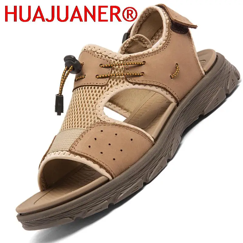 

Leather Sandals Summer Men Casual Shoes Outdoor Men Leather Sandals for Men Beach Shoes Super Light Roman Shoes Size 46