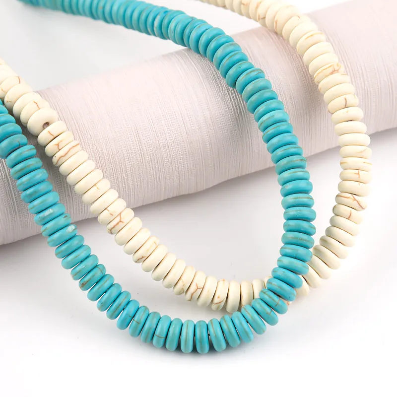 Blue/White Turquoise Stone Natural Stone Beads Flat Round Loose Spacer Beads For Jewelry Making DIY Bracelet Necklace Accessorie