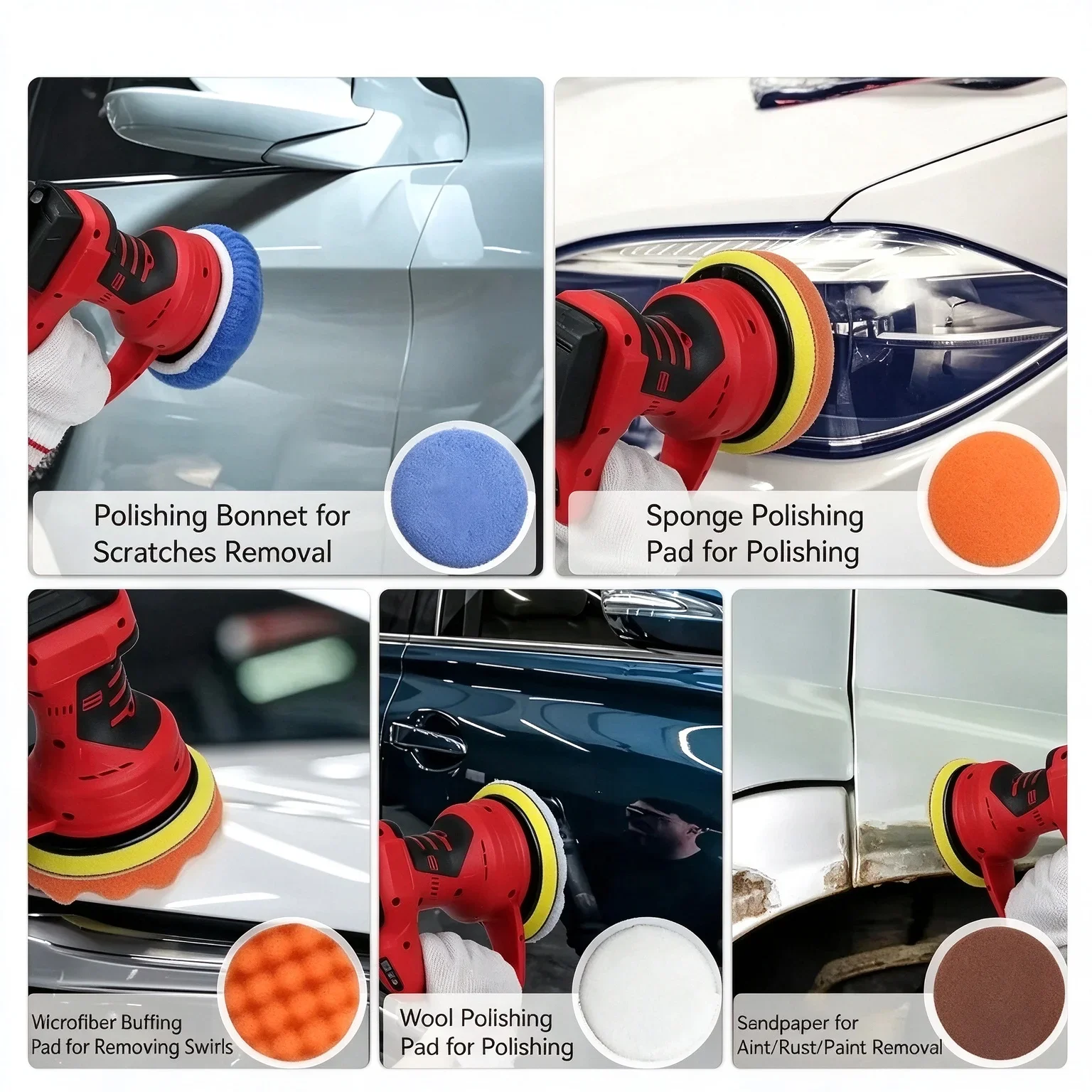 8 Gears Brushless Cordless Random Orbital Car Polisher, Electric Polishing Machine Waxing Sanding Sealing Power Tools