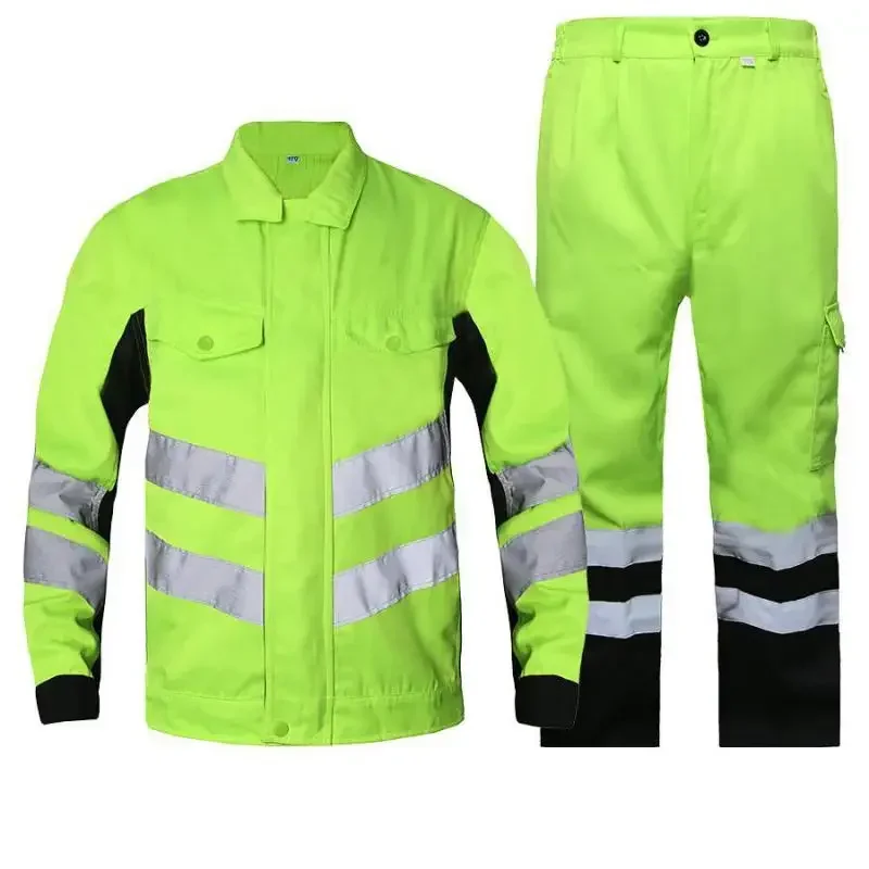 Outdoor Construction Work Clothes Suit Men's Fluorescent Green Belt Reflective Strip Anti-static Electrician's Labor Protection