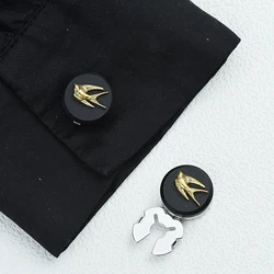 ICEYY 2PCS Vintage Gold Swallow Round Button Covers Set Cufflinks for Apparel