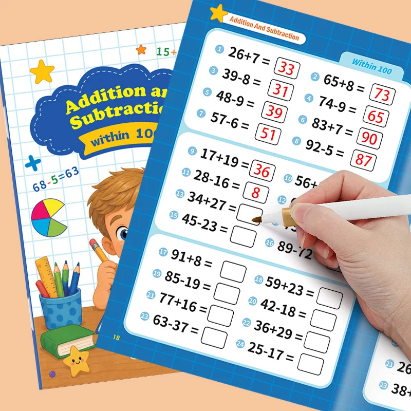 A Math Oral Calculation English Arithmetic Problem Book Within 100, Math Operation Enlightenment Workbook, Learning & Education