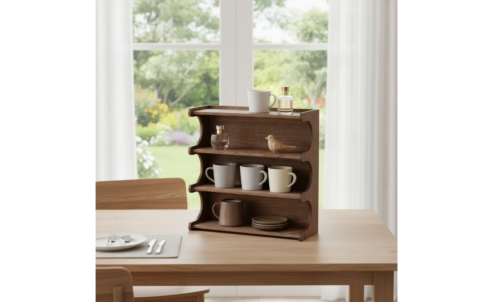 Mug Storage Shelf Elegant Cup Storage Rack Desktop Cup Rack Double-Tier Coffee Mug Display Shelf Space-Saving for Collectors