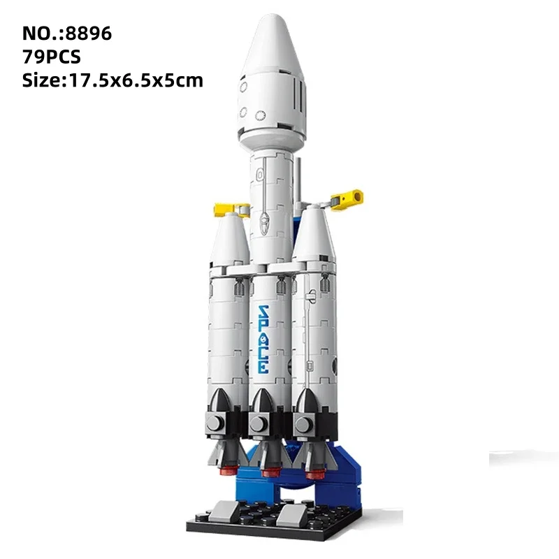 Blok Bangunan Roket Berawak Penerbangan Luar Angkasa dengan Figur Astronot Model Perakitan Puzzle Dirgantara Kota Batu Bata Mainan Anak-anak