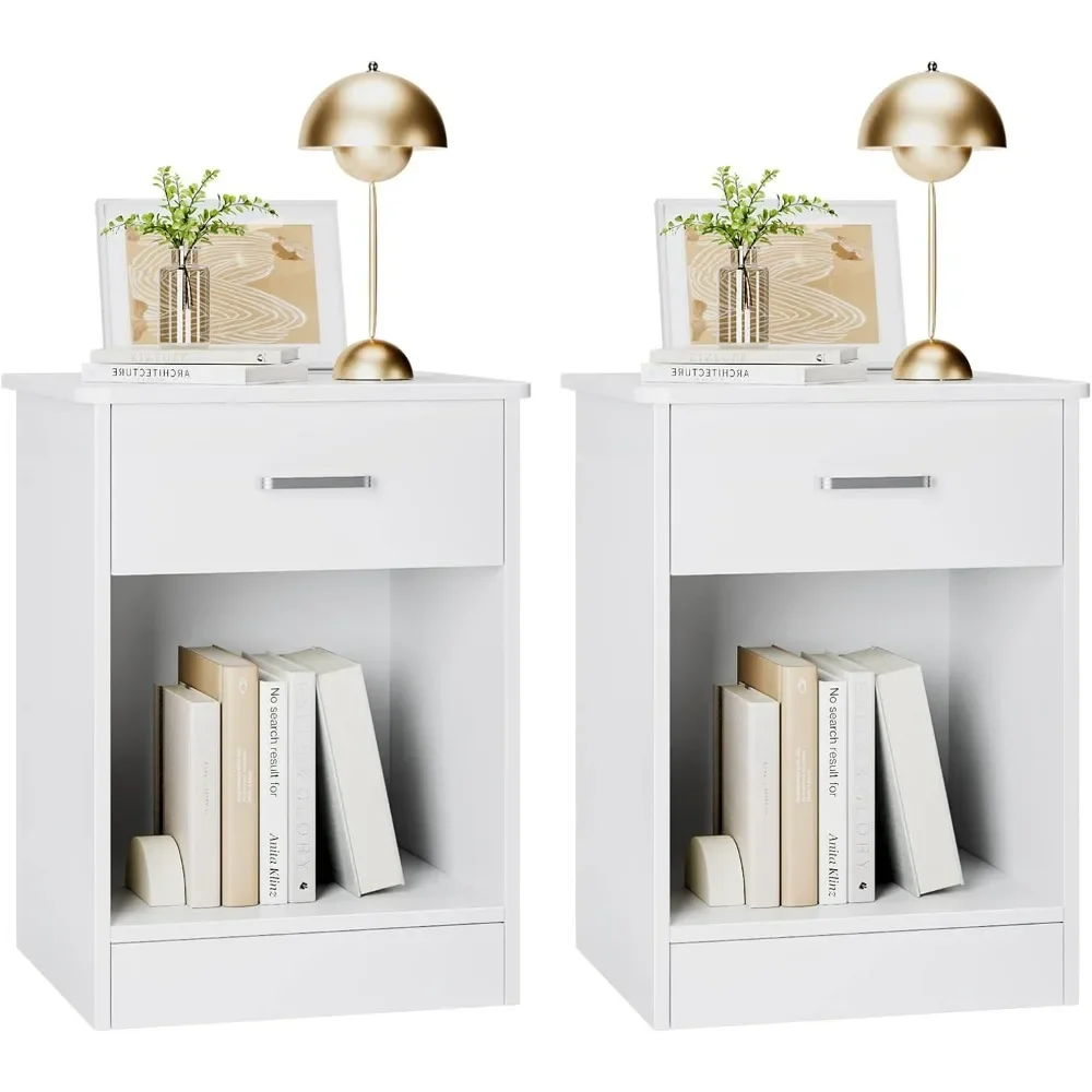 

Set of 2, 2-Tier Side Table with Drawer and Storage Shelf, Bedside Table Modern Night Stand for Bedroom, Home Office