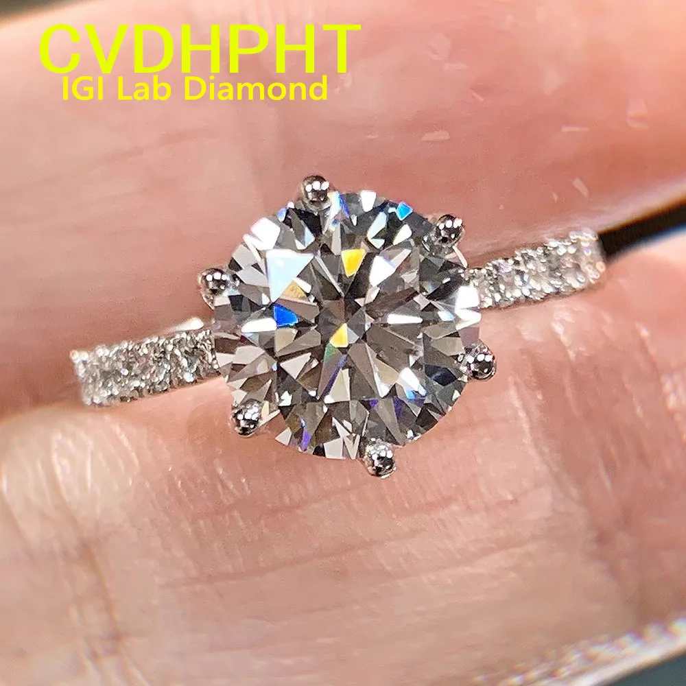 popular real Solid 14K white gold Lab grown dimaond ring IGI&GIL round shape D VS1 Wedding engagement ring