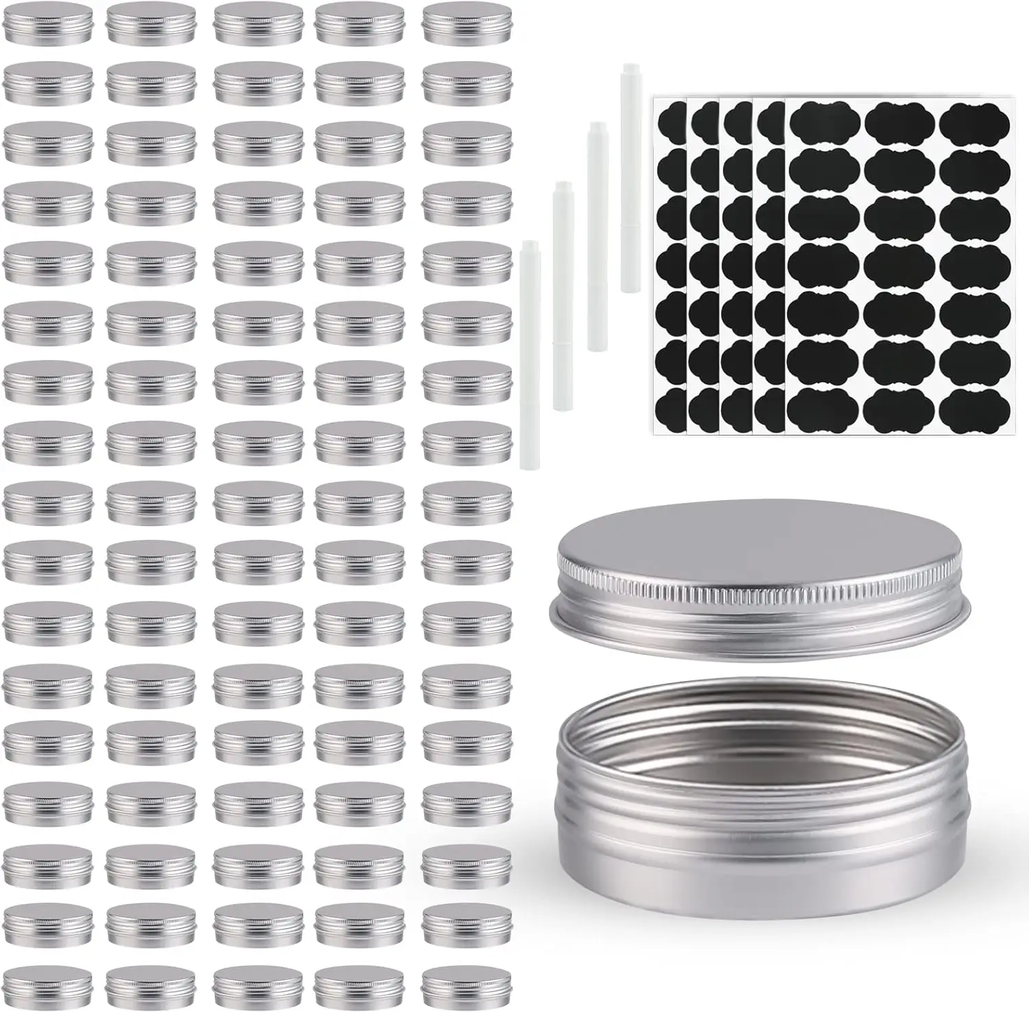 Paquete de 102 Latas Redondas con Tapa de Rosca, Envases Metálicos de Aluminio de 1 Oz para Alimentos, Velas, Lociones, Bálsamos, Especias, etc.