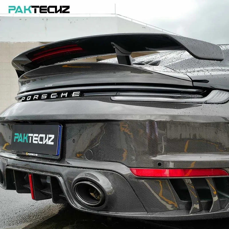 Paktechz Dry Carbon Fiber Parts Body Kit Rear Spoiler Wing for Porsche 992 Turbo S