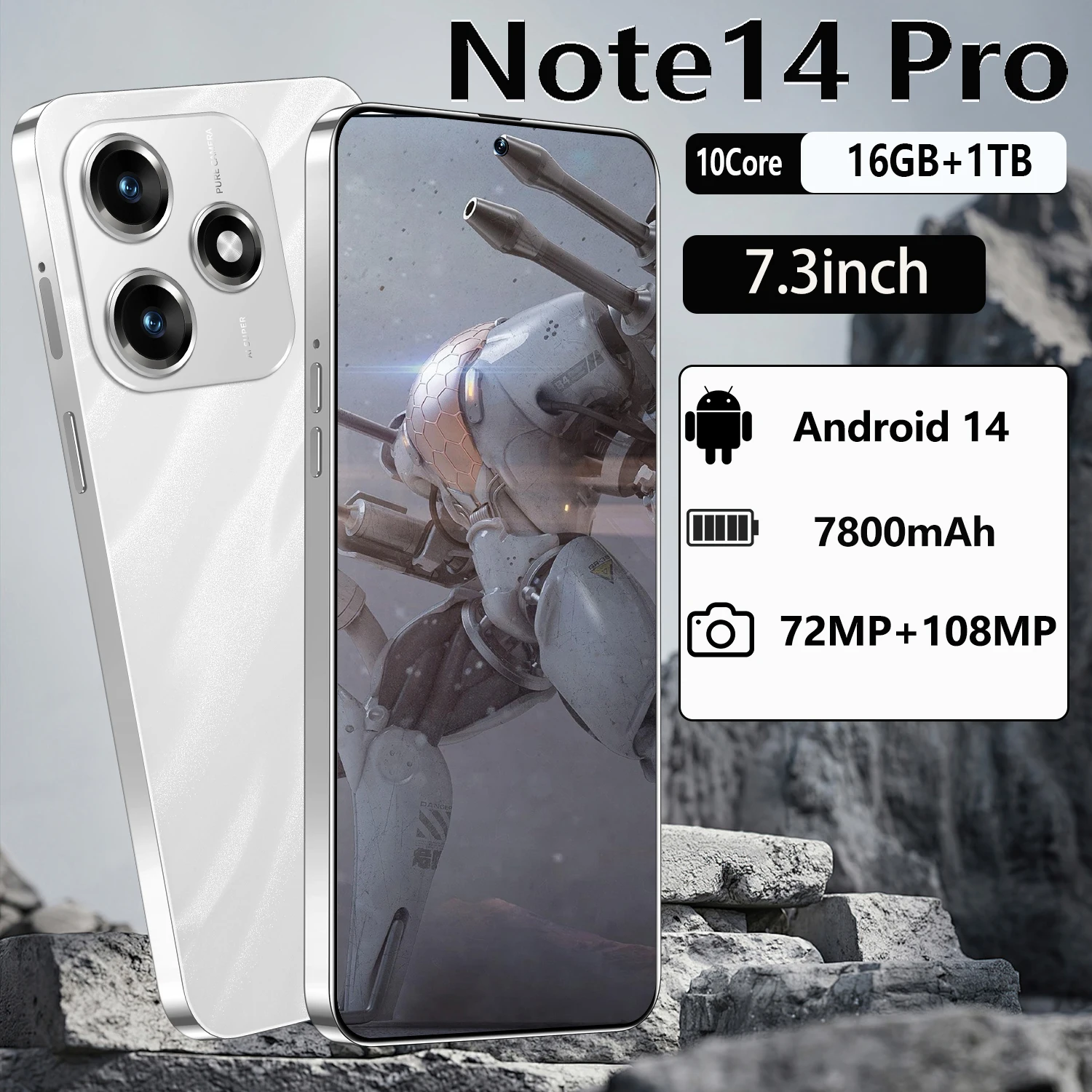 

2025 HOT Note14 Pro7.3HD Global Edition Original Smart Dual Card 7800mAh Battery Facial Recognition Function