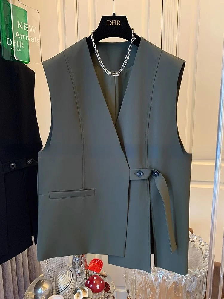 

V-neck Irregular Lace-up Waistcoat Spring Autumn Coat Designer Clothing New Luxury Women Suits Vests Sleeveless Cardigan Jacket