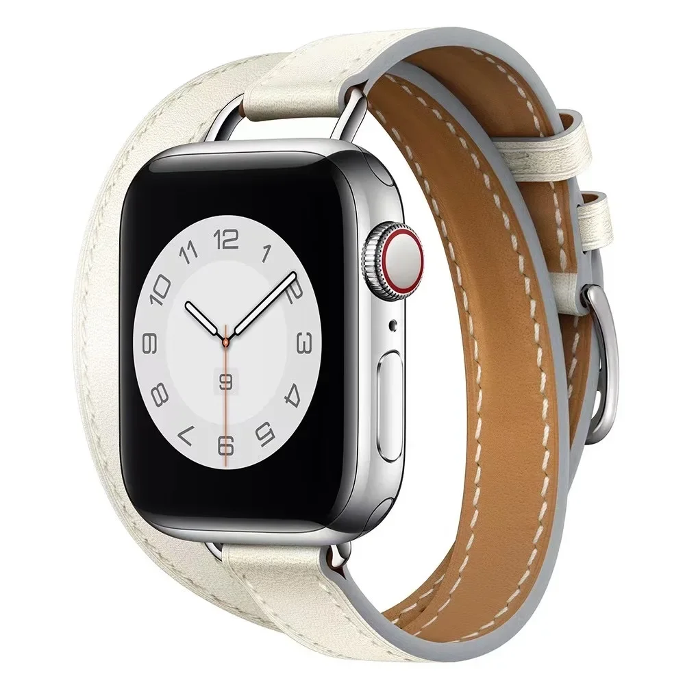 Slim leather strap for Apple watch Ultra 10 9 8 7 41mm 45mm 42mm 46mm 49mm 6 5 4 SE 44mm 40mm double loop leather strap Bracelet