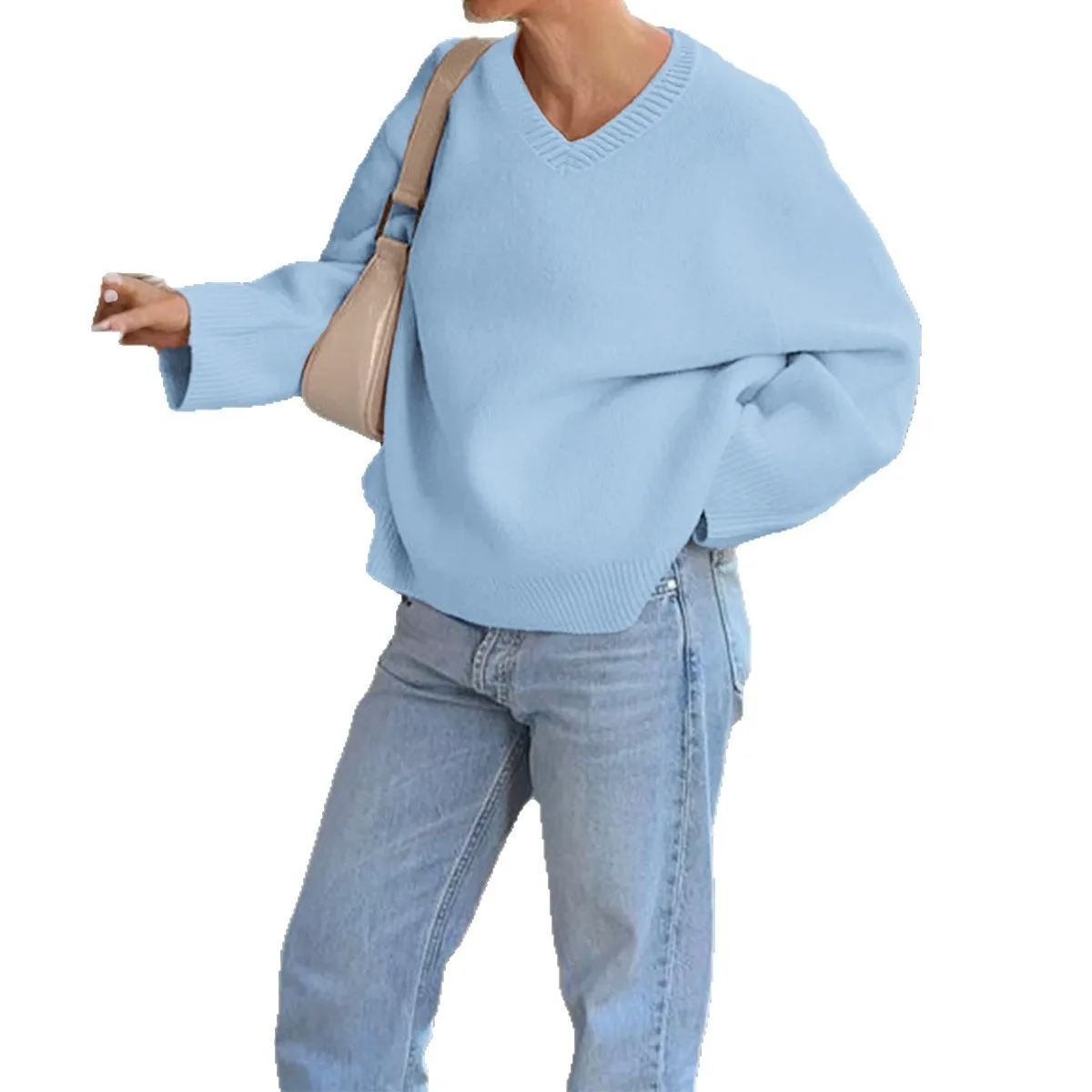 CaCasual الصلبة طويلة الأكمام قميص صوفي البلوفرات ملابس نسائية في الخريف/الشتاء 2025 بسيطة أنثى موضة فضفاضة محبوك سترة #5