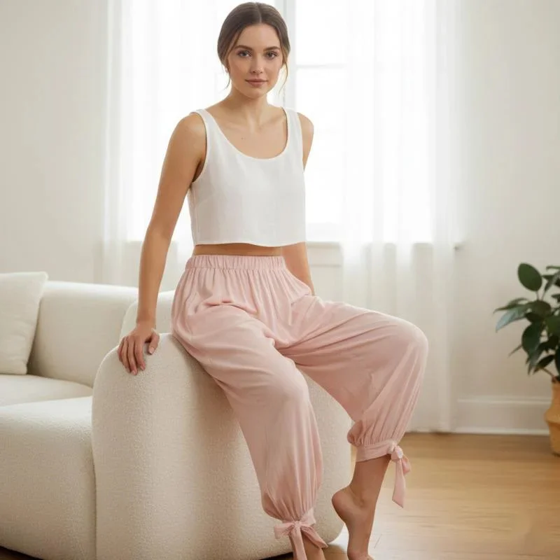 

Women's Bud-Waisted Wide-Leg Pants 2026 Spring/Summer, Tie-Waist Lantern Pants, Slimming Loose-Fit Long Pants for Women