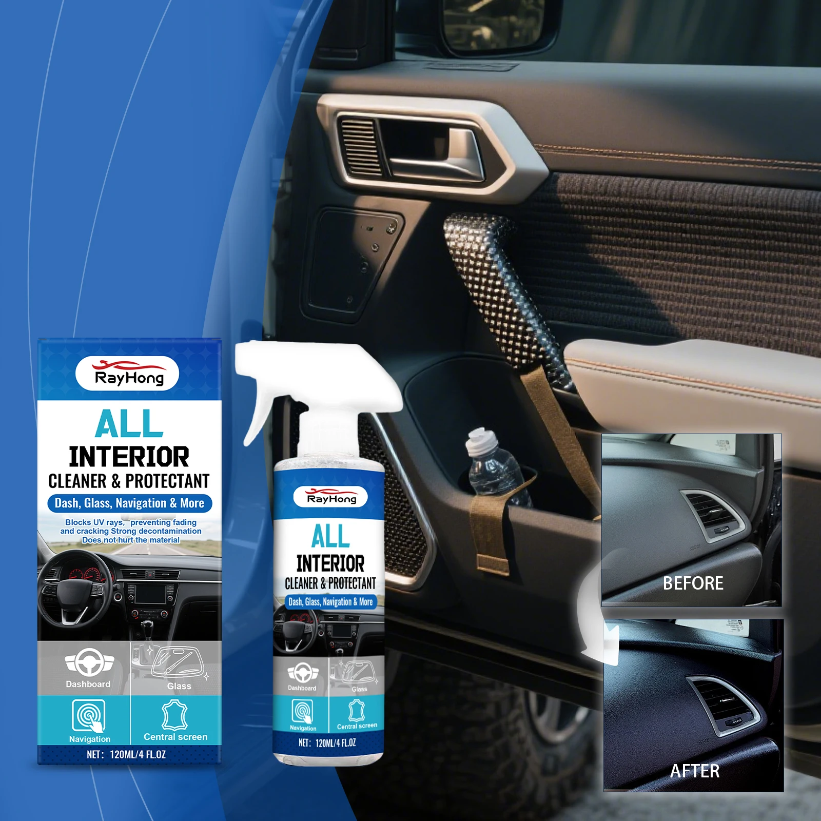 منظف داخلي متعدد الأغراض للسيارة بدون ماء سعة 120 مل لأجهزة قياس السقف، رذاذ تنظيف وتكييف رغوة الفانيلا الجلدية