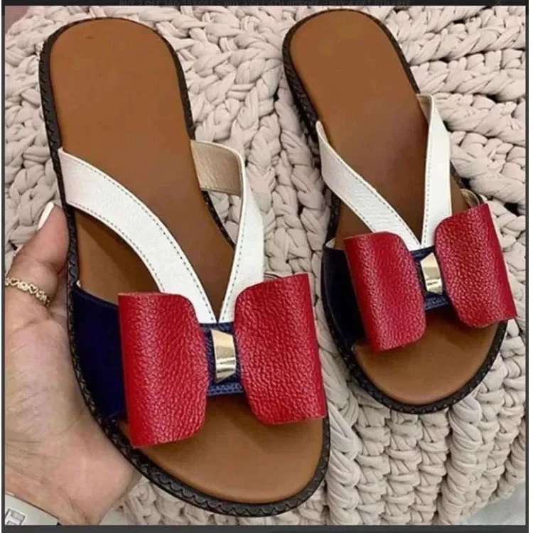 Zapatillas de verano para Mujer, sandalias informales con nudo de mariposa, planas, talla grande 43, 2023