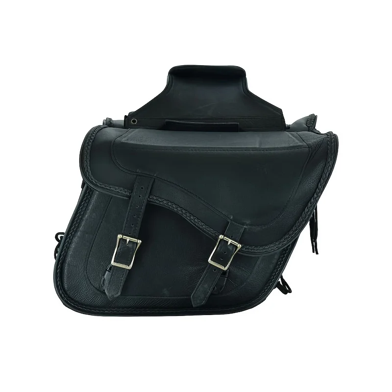 Leather Mot. Saddlebag Plain No-Stud, Slant