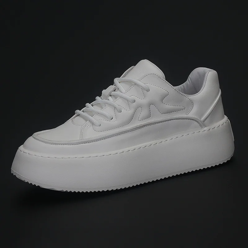 

British New Men's Shoes Leather Comfortable Thick Sole Non-slip Small White Shoes Trend Cowhide Casual Lace-up Men's Board Shoes