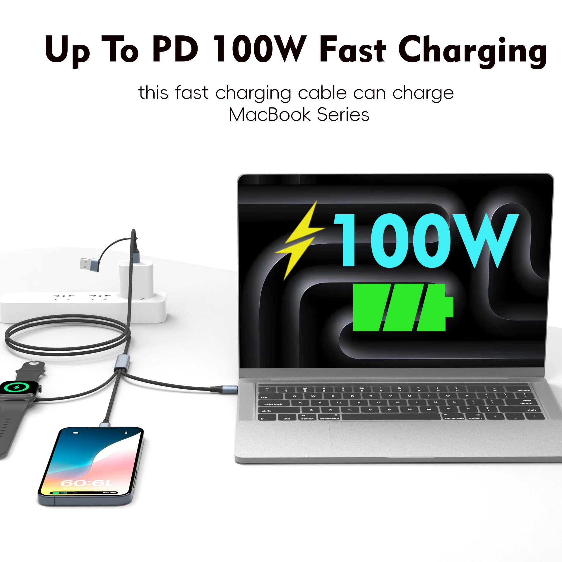 

Многофункциональный кабель для быстрой зарядки «все в 1», 100 Вт, в точке USBA/USBC для зарядки книг MAC, двойные часы USB-C, беспроводная зарядка, новинка