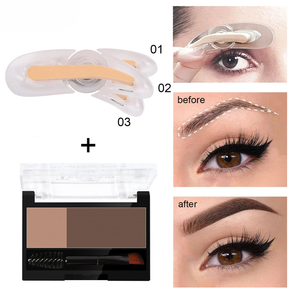 Poudre à sourcils bicolore, 1 pièce, avec pinceau, palette naturelle, maquillage