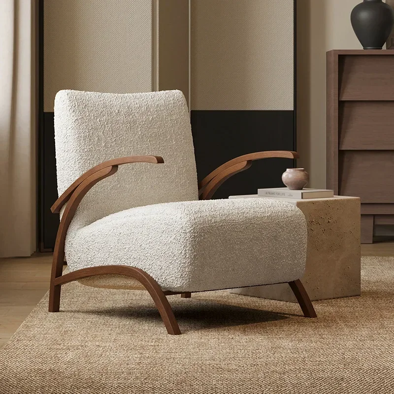 Medieval style reproduction, creative French retro cream style, lamb wool leisure chair, living room single sofa