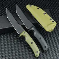 High-hardness D2 Double-bladed Straight Knife with Sheath G10 Handle Outdoor Carry-on Self-defense Knife Practical Cutting Knife