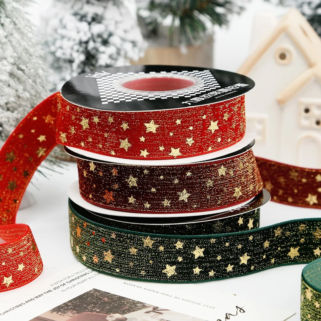 Diy Craft Ribbon Multiple Color Christmas Decoration Ribbon Gold Stamped Ribbon Gold Foil Printed For Gift Box Packaging