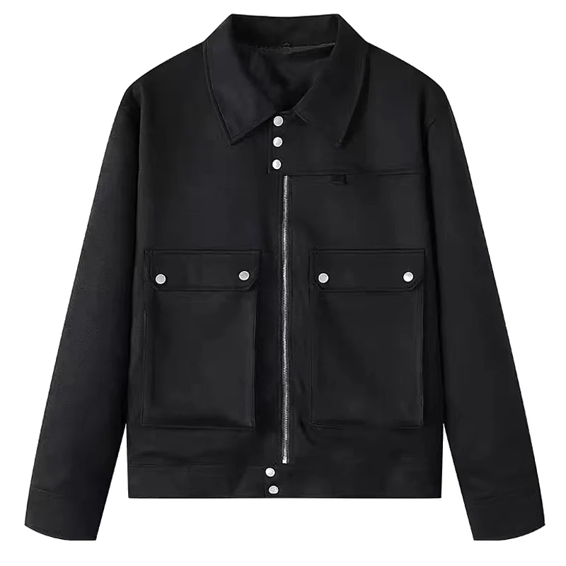 

Spring Autumn Suede Jaet Men Casual Workwear Zipper Button Design Trendy High Street Long Sve Collar Outerwear