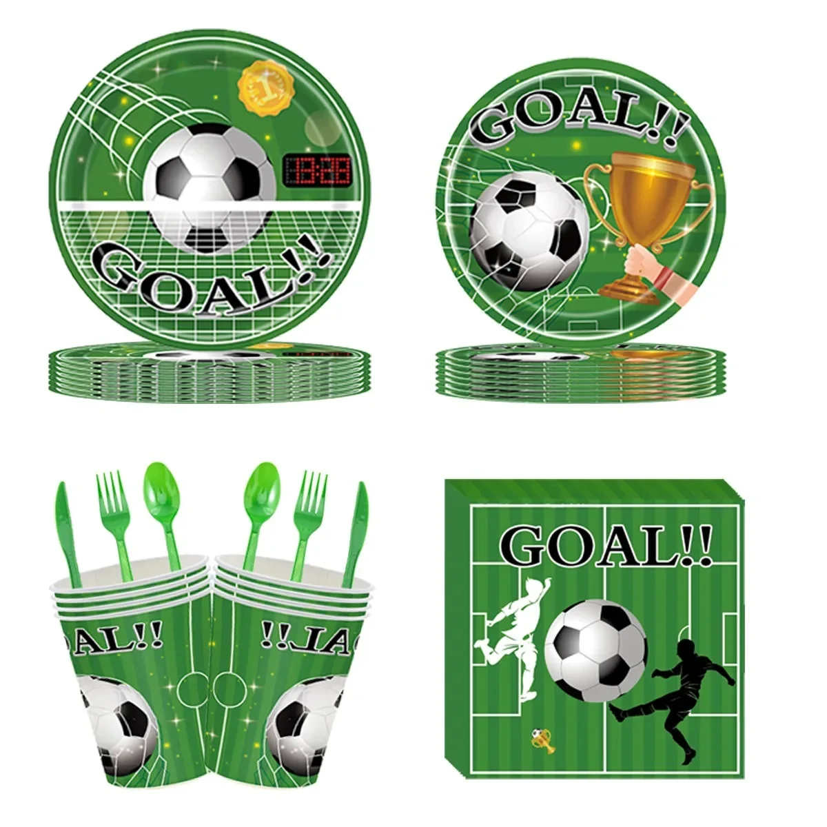 8 Guests Goal Theme Tableware Scored A Goal Plates Cups Napkins You Win Happy Football Birthday Party Supplies Kids Favor