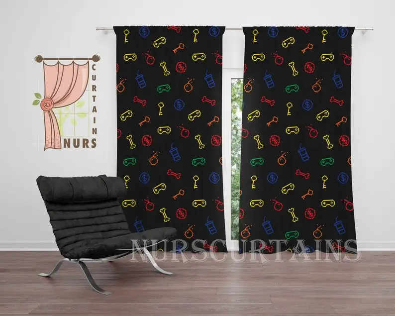 

Arcade Game Controller Blackout Curtain: Gamer Room Decor