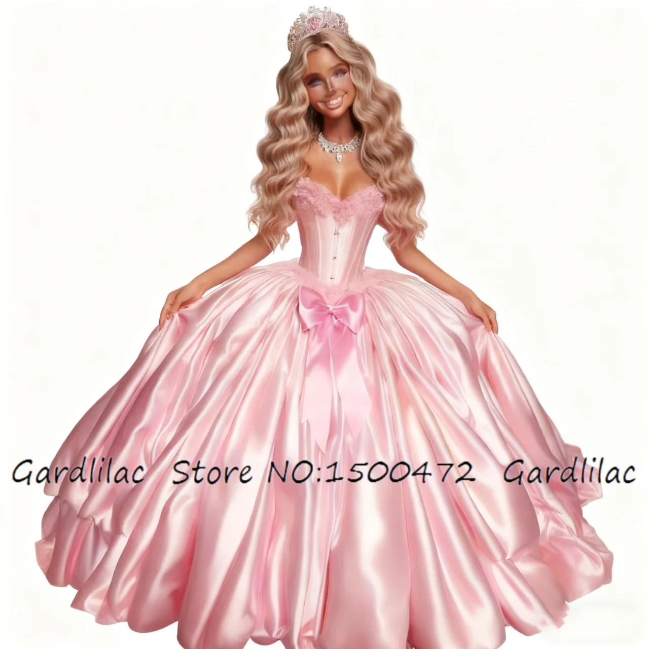 

Розовое атласное бальное платье с бантом, костюм в форме сердца, вечернее платье для косплея, плиссированная одежда для дня рождения, по индивидуальному заказу