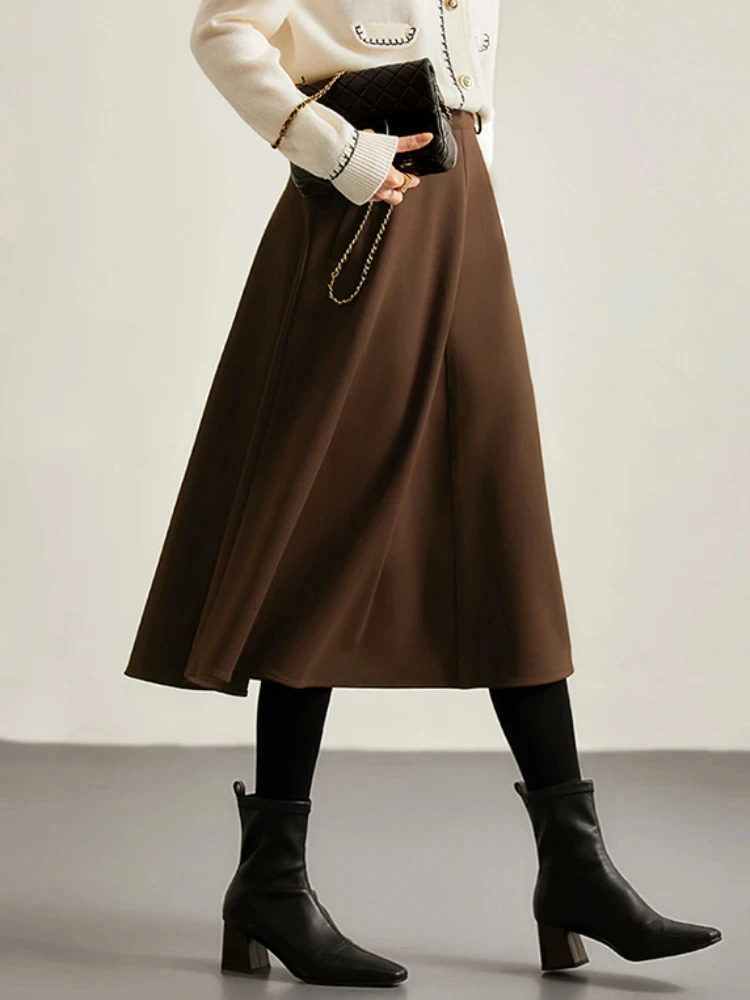 

Minimalist Chic Style Vintage High Waist Solid Color A-line Skirt Casual Midi Brown Skirt Versatile Women Outerwear