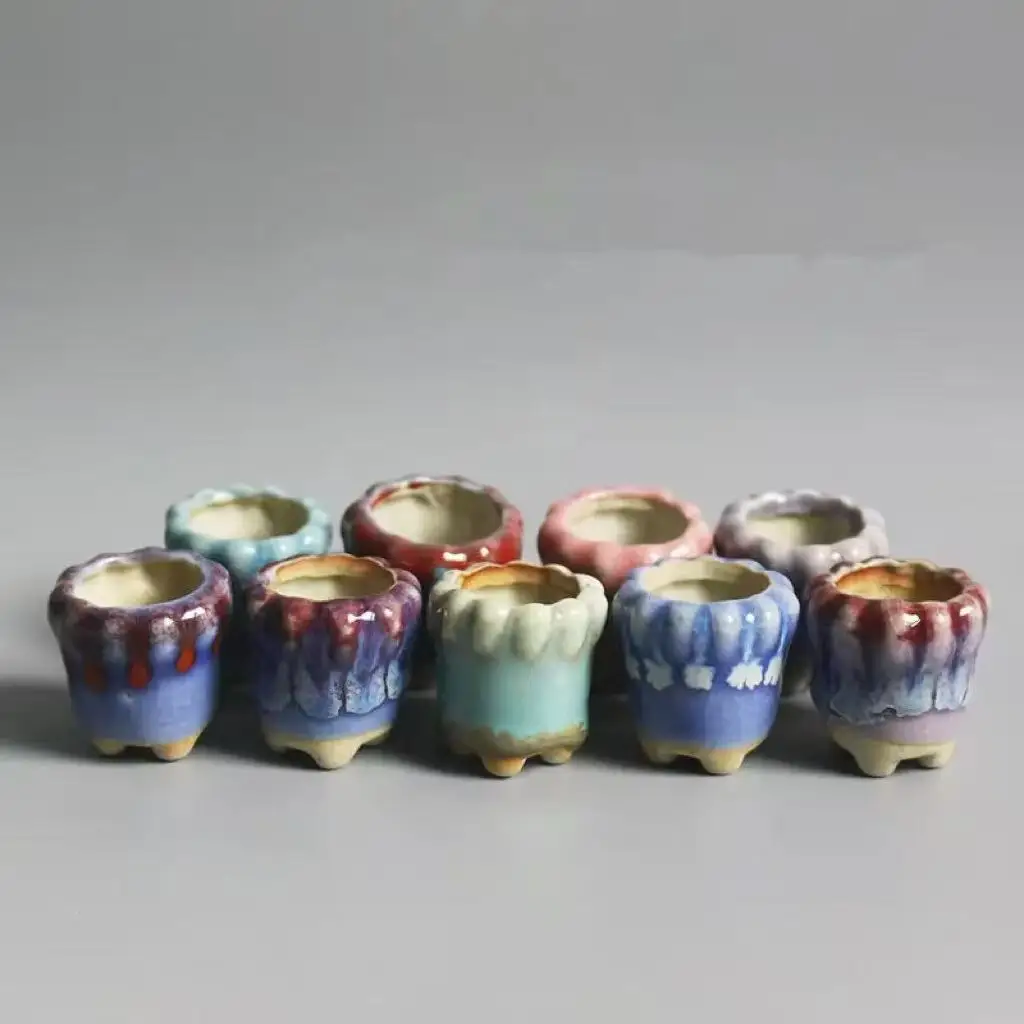 6pc Coarse Pottery Semi Glaze Mini Fleshy Flowerpot Mini Pot Pocket Green Plant Home Decoration Thumb Flowerpot With Hole