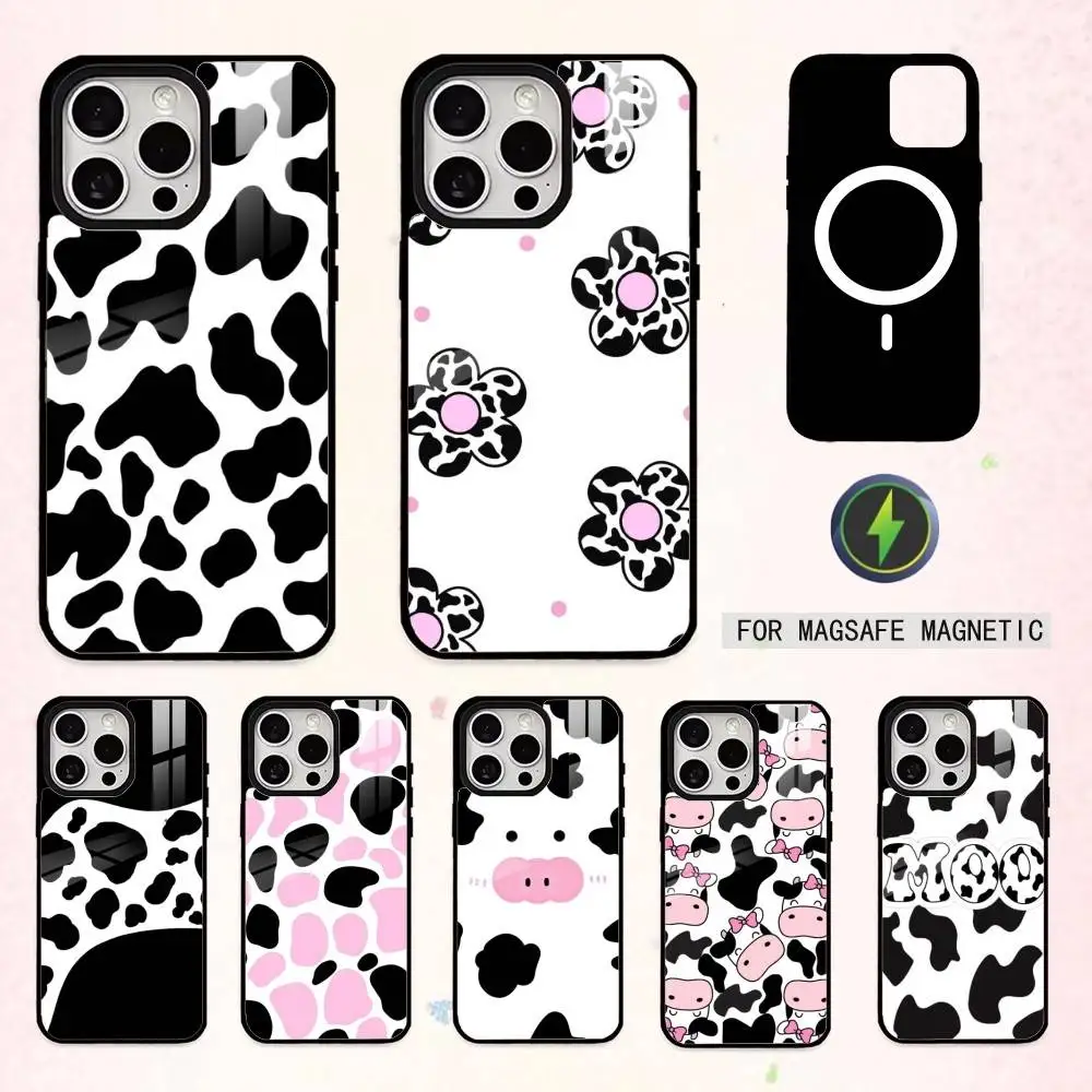 

Black white cow print Phone Case For iPhone17,16,15,14,13,12,11 Plus,Pro Max Magnetic For Magsafe Wireless Charging