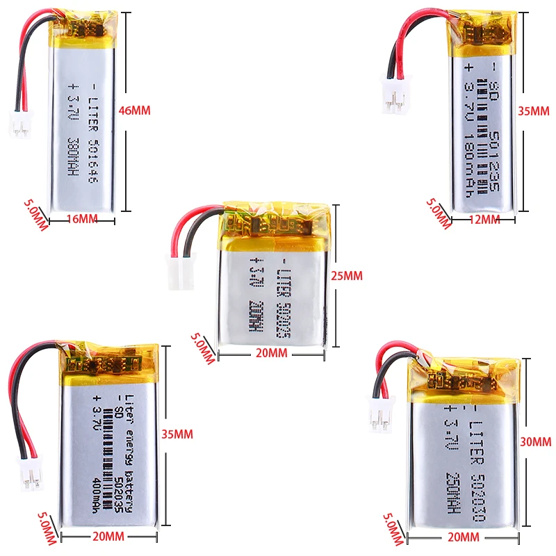 501235 180mah 501646 380mah 502025 200mah 502030 250mah 502035 400mah 3.7V Polymer Lithium Battery