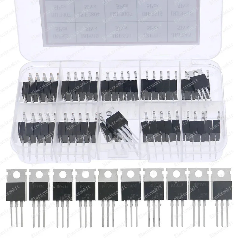 50Pcs 10Values TO-220 IRF520-IRF9510 Field-Effect Transistor Kit
