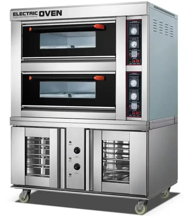 Horno de panadería comercial a gas de 1 o 2 pisos con 2 o 4 bandejas, panel digital, y fermentadora de masa de panadería de 8 bandejas en venta